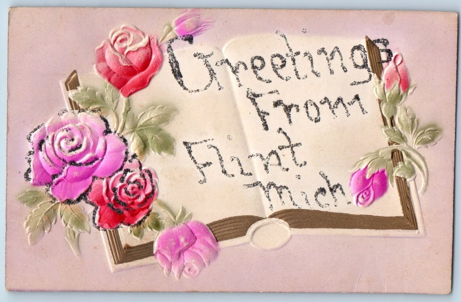 c1950's Greetings From Flint Floral Design Michigan MI Correspondence Postcard