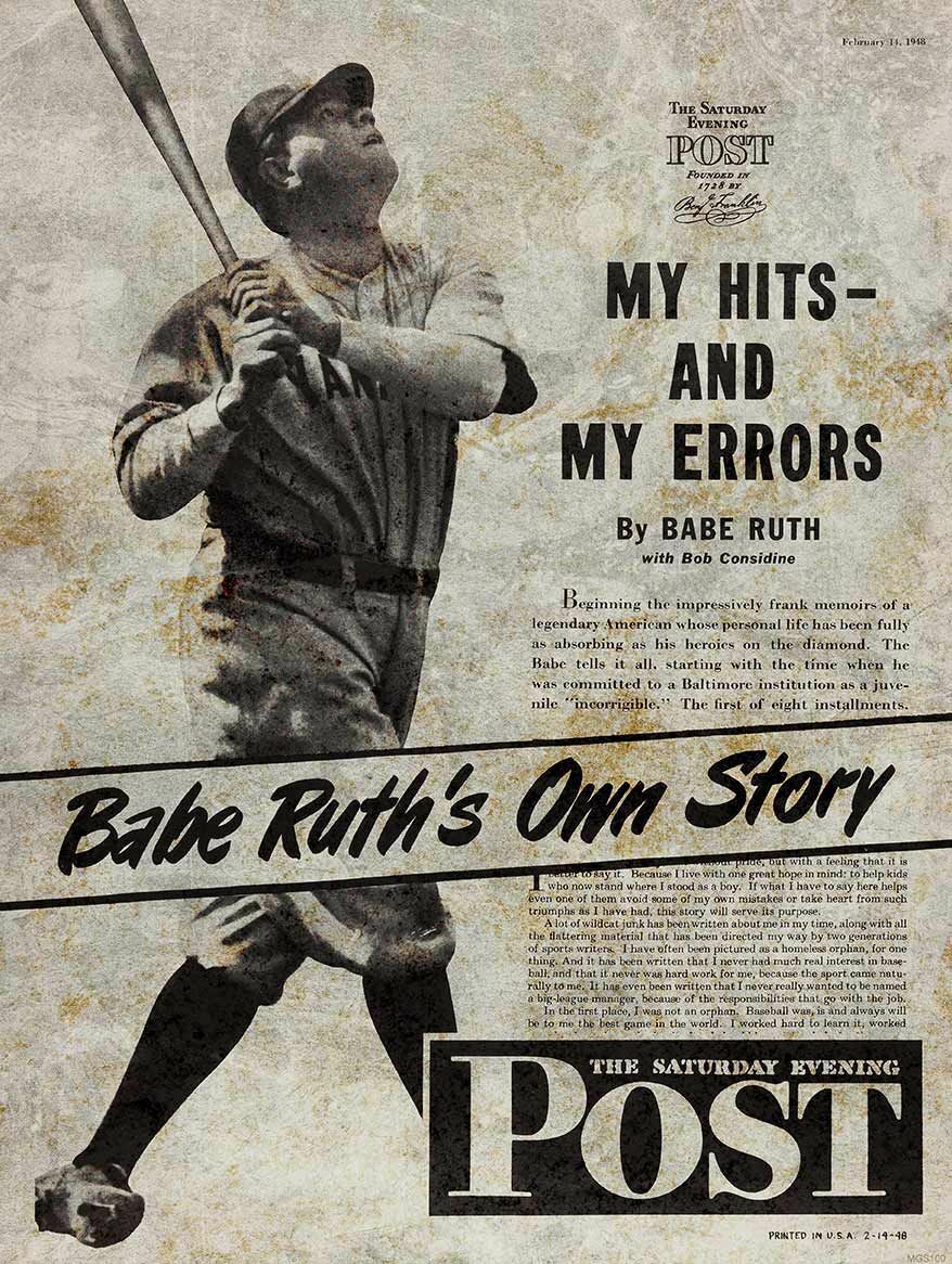 BABE RUTH 1948 SATURDAY EVENING POST HEAVY DUTY USA MADE METAL ADVERTISING SIGN