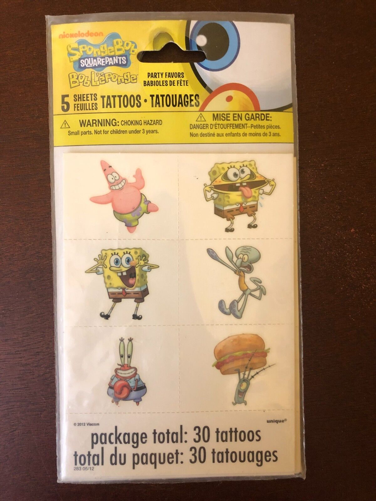 New 2012 Nickelodeon SpongeBob Squarepants Temporary Tattoos Party Favors Viacom