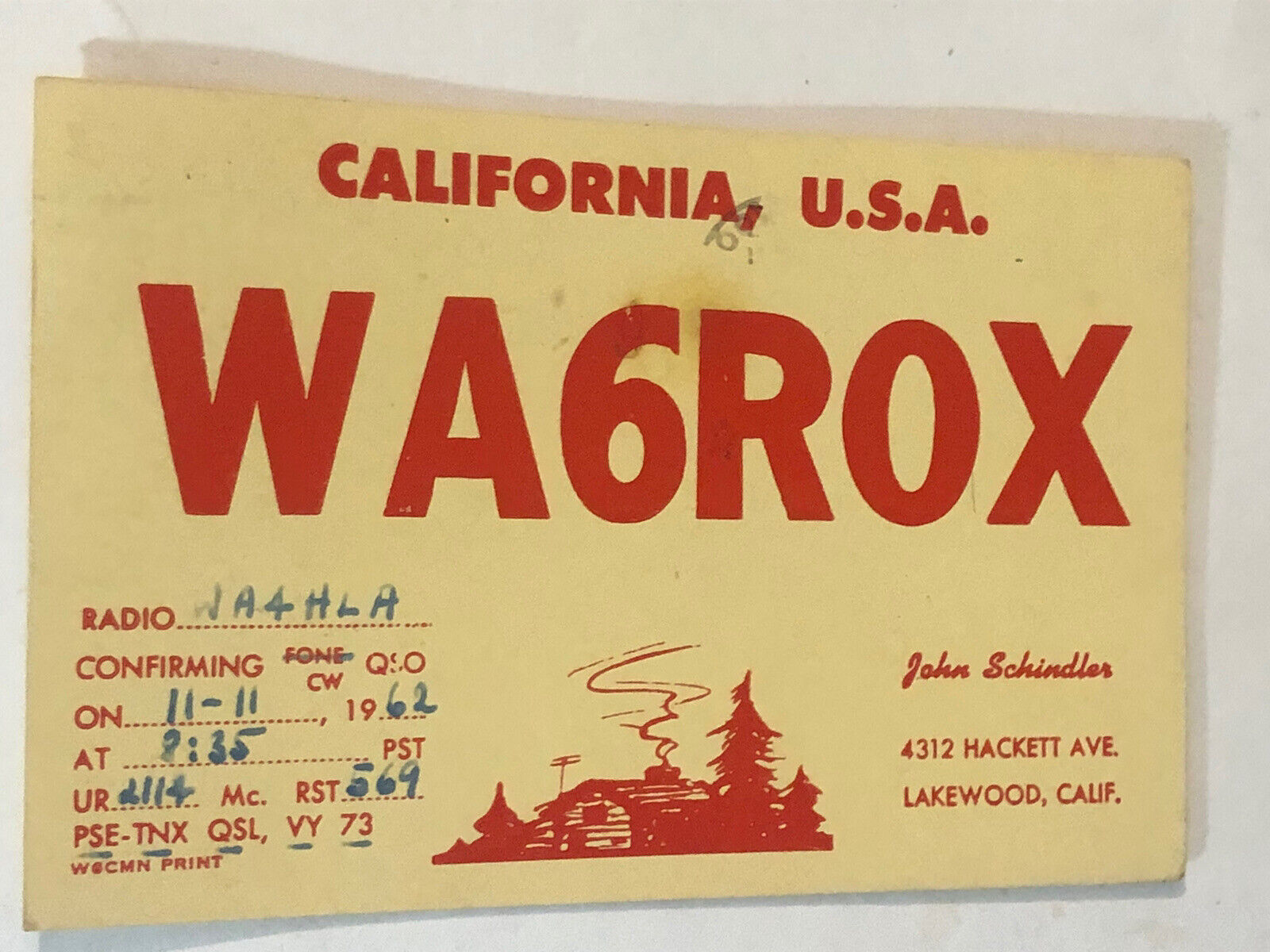 Vintage CB Ham radio Card WA6ROX Lakewood California
