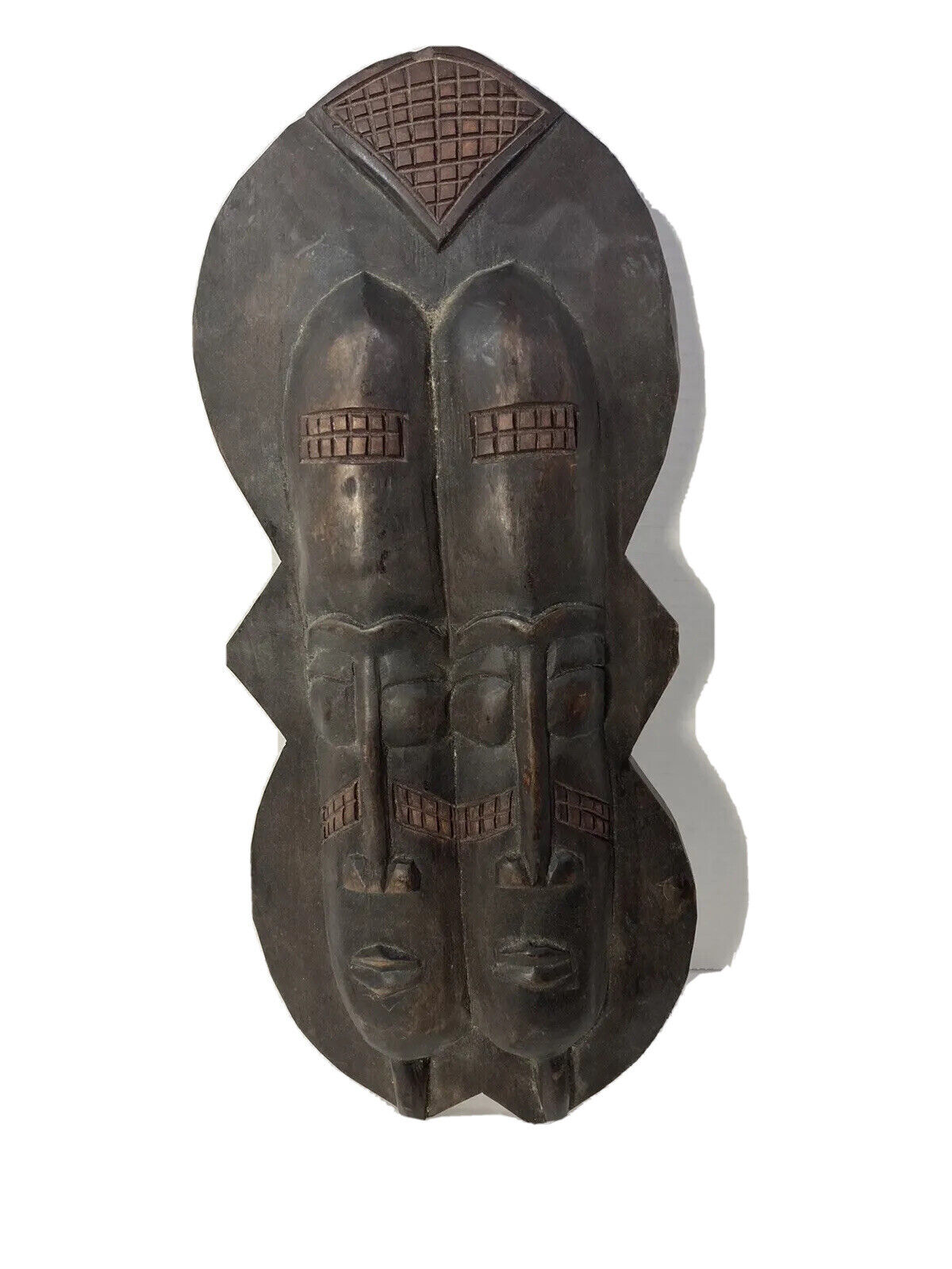Vintage Hand Carved West African Double Face Wall Mask from Ghana 18” x 8”