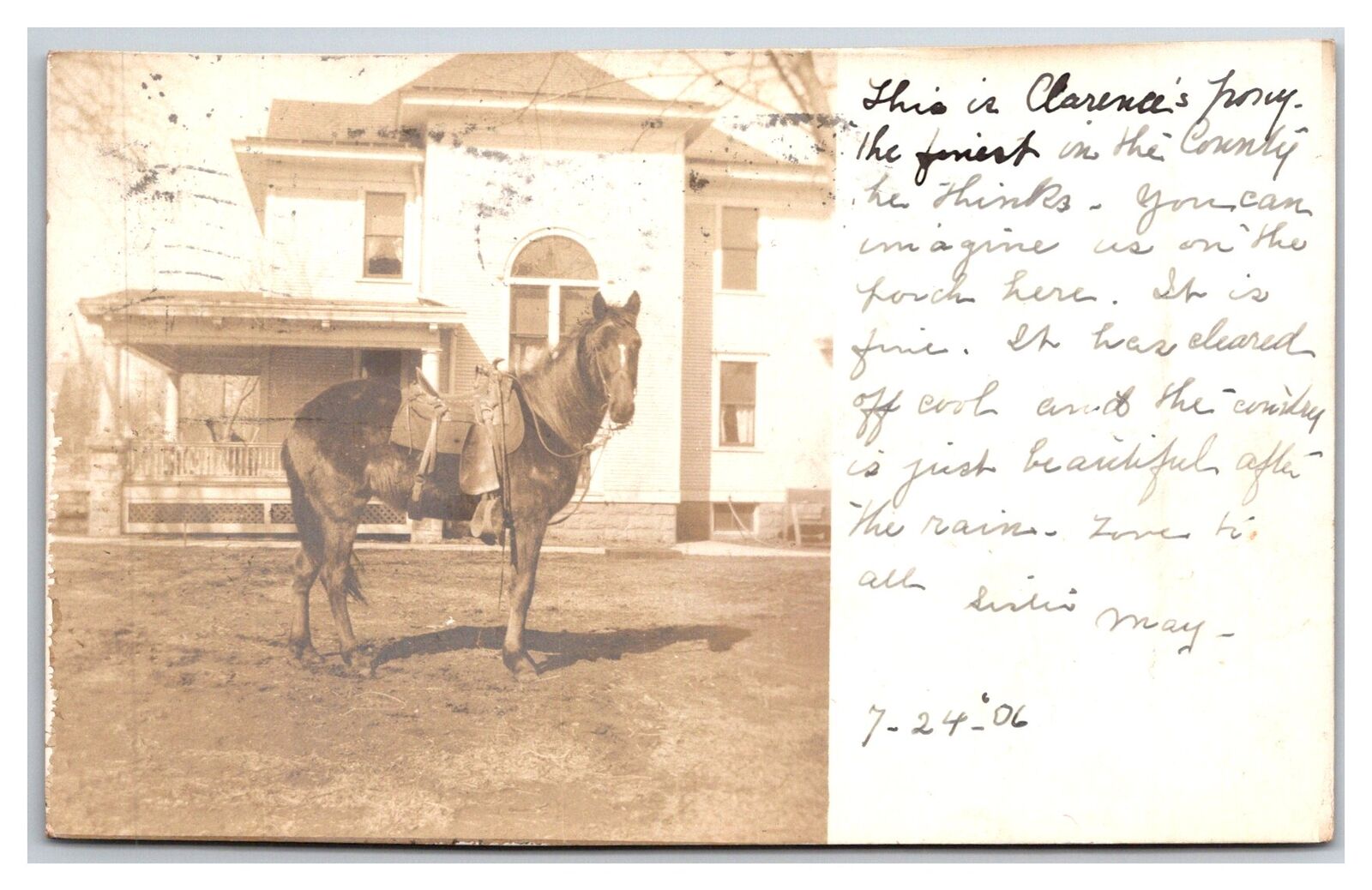 EAST ORANGE New Jersey RPPC ~ Historic home with Family horse in front Saddled