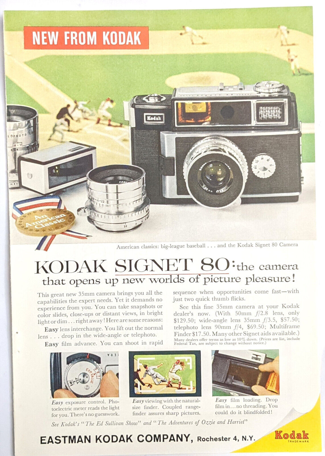 Vintage 1959 Kodak Magazine Ad - Signet 80 Camera