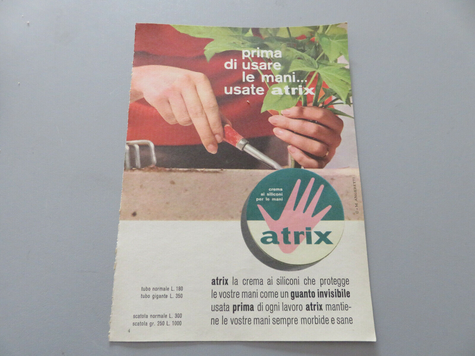 Advertising On Page Original Years 50/60 Advertising Vintage Atrix Cream