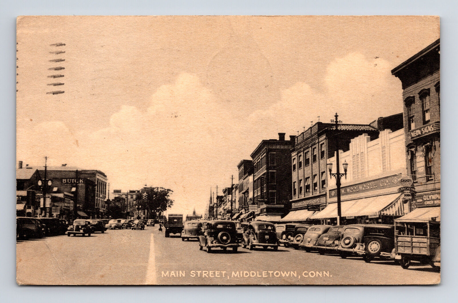 1941 Main Street Olympic Candy Soda Fountain Middletown CT COLLOTYPE Postcard