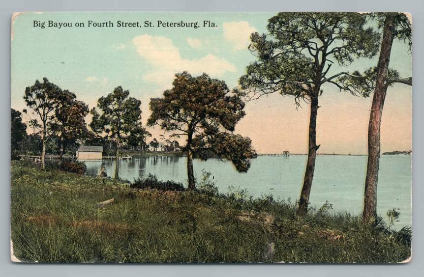 Big Bayou on 4th Street ST. PETERSBURG Florida~Rare Antique Postcard 1914