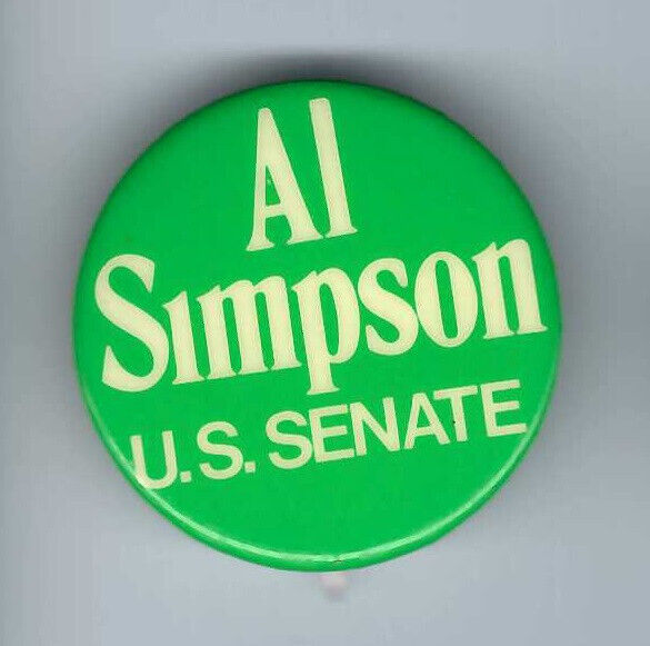 Alan Simpson Wyoming (R) US Senator 1978-96 political pin button