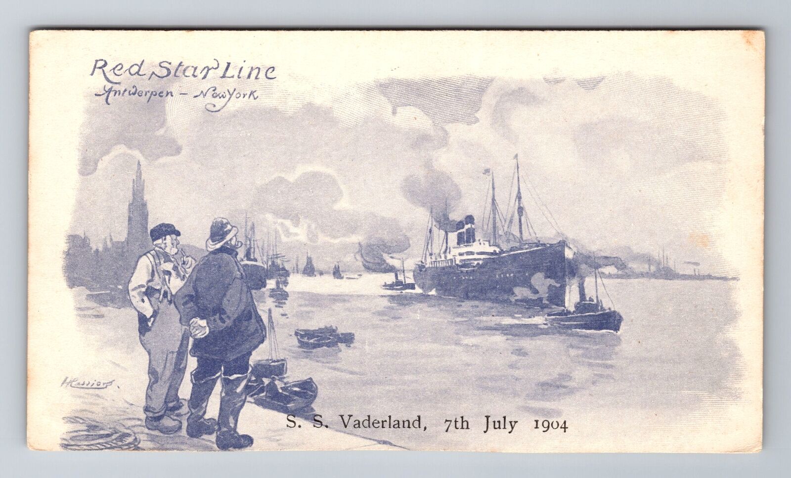 Red Star Line, Antwerpen To New York, SS Vaderland, Antique Vintage Postcard