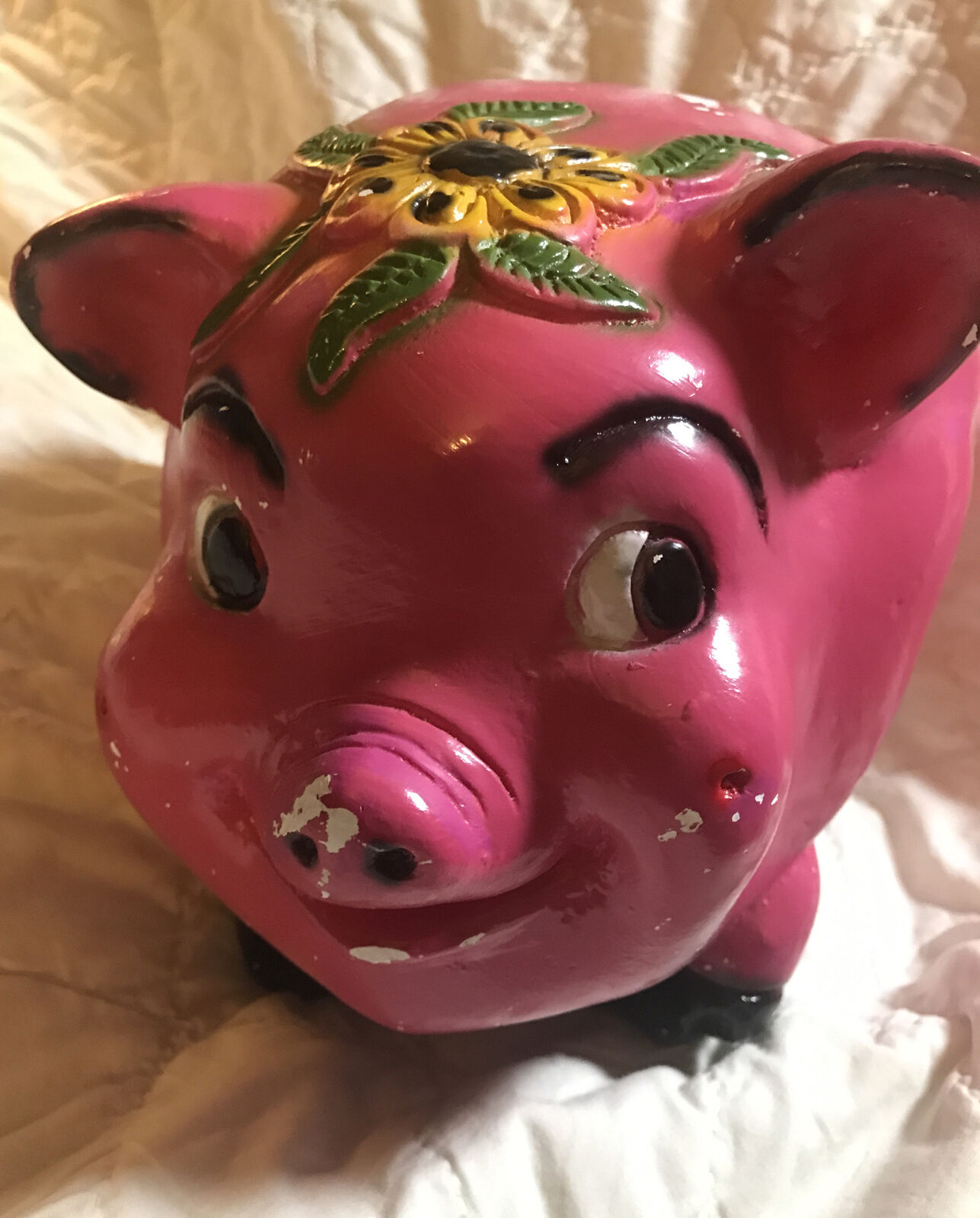 Vintage Hippy Psychadelic Chalkware Pig Piggy Bank carnival prize