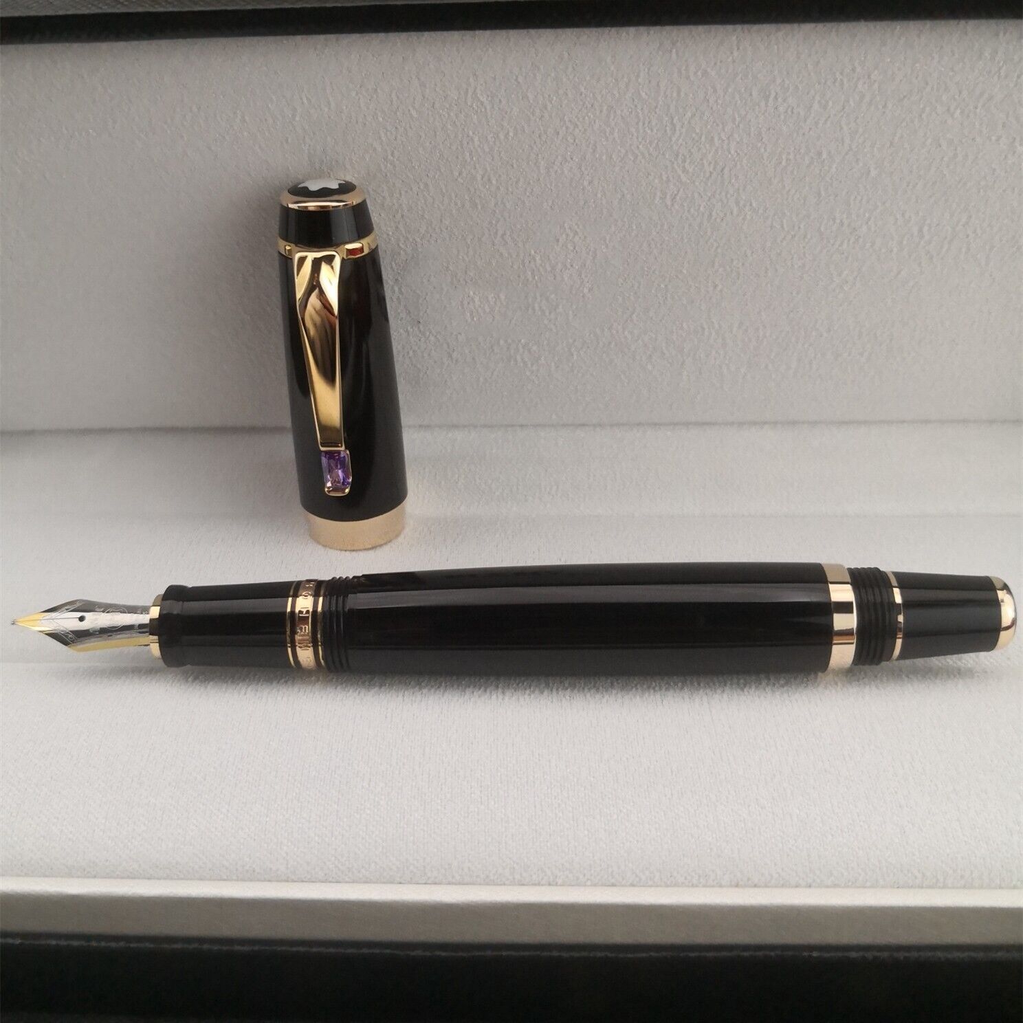 Luxury Bohemia Resin Series Bright Black+Gold Clip 0.7mm nib Fountain Pen NO BOX