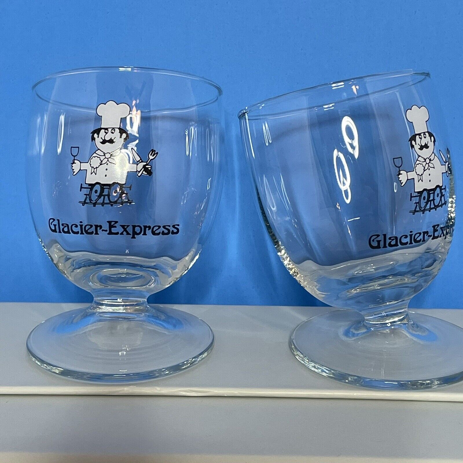 Vintage Glacier Express Tilted Wine Glasses 2 PC SSG Switzerland