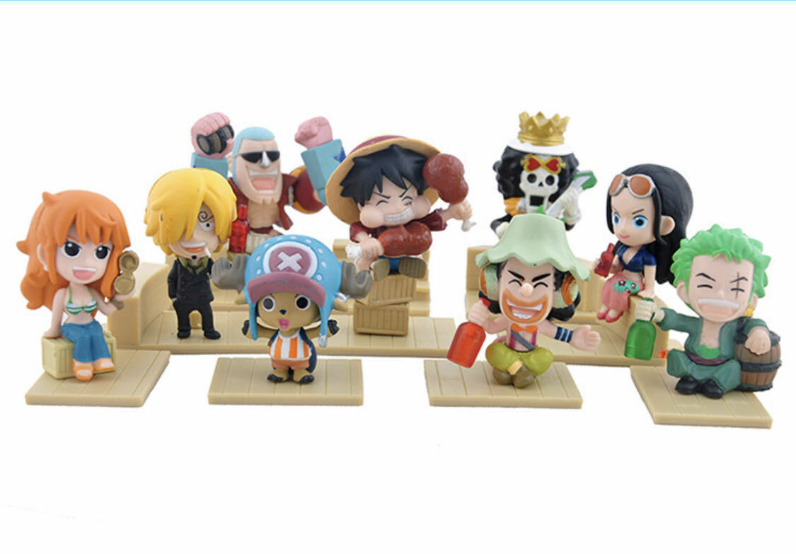 9pcs One Piece Luffy Zoro Sanji Brook Japanese Anime Figures Toy Gift US Seller