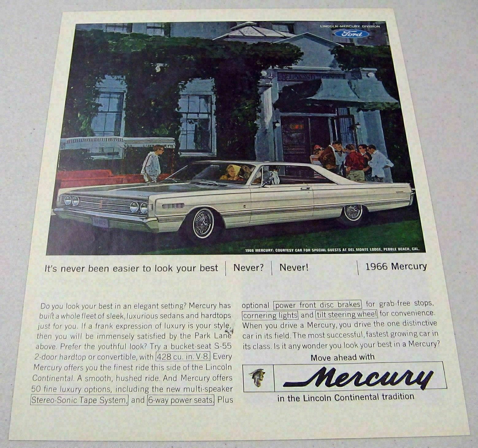 1966 Print Ad Mercury 2-Door 428 CU V-8 Engine Pebble Beach,CA