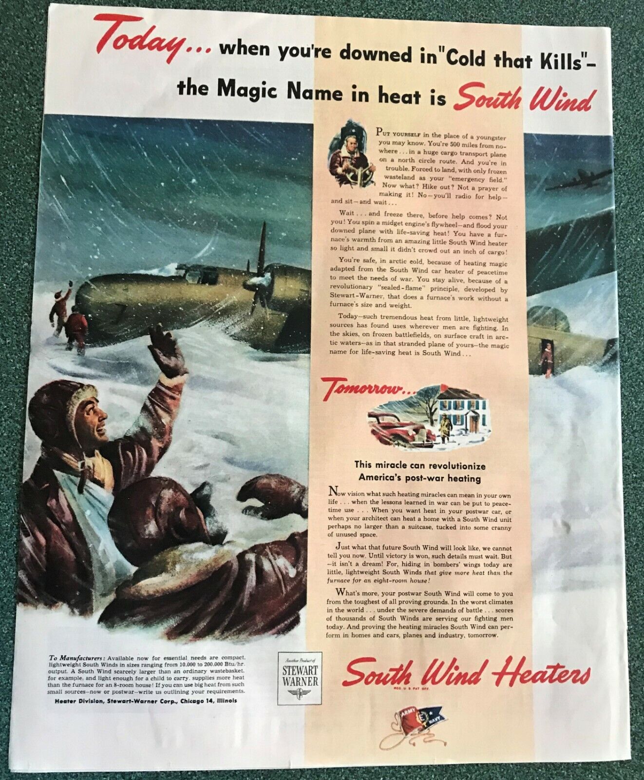 Downed Cargo Plane  in Arctic Weather Keeps Crew Warm Waiting for Help WWII Ad