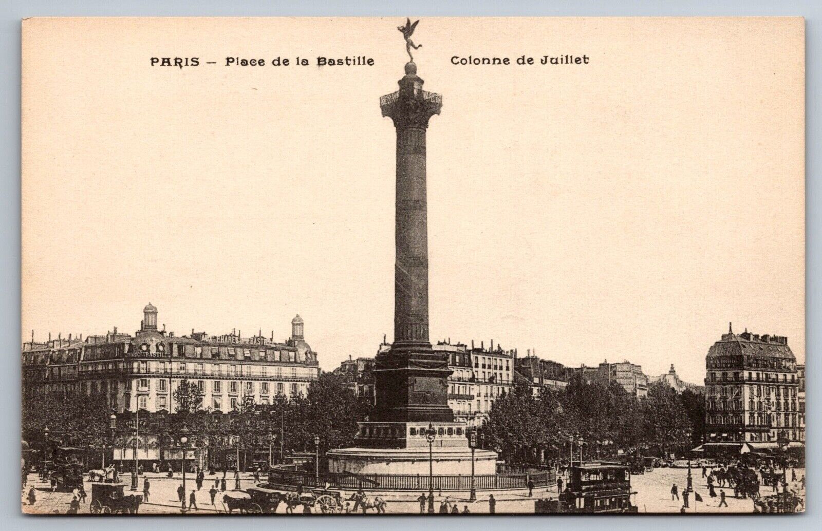 Postcard Paris La Place De La Bastille Emplacement De La Celebre Town Square