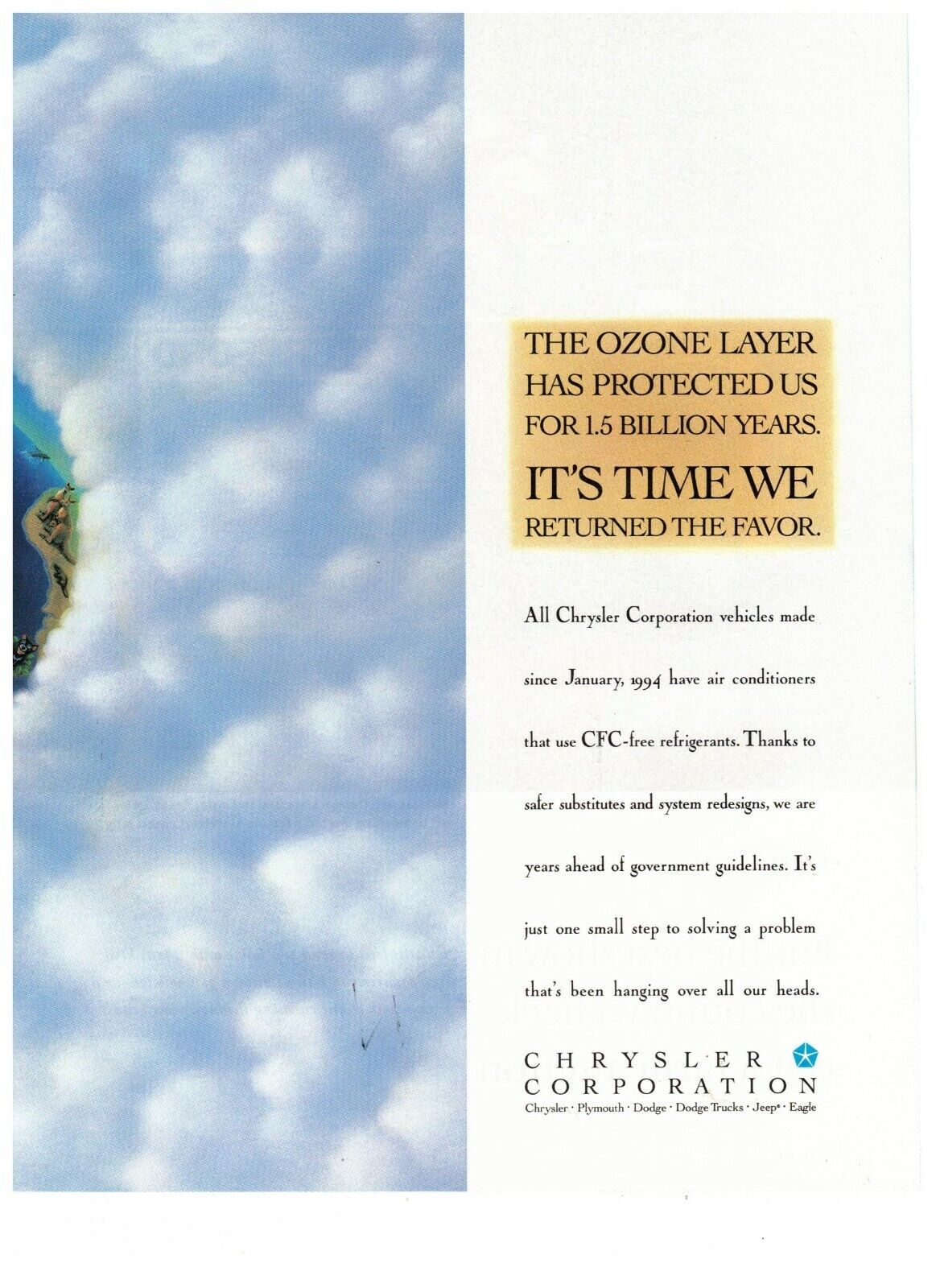 Chrysler Corporation Ozone Layer Double Page 1994 Vintage Print Advertisement