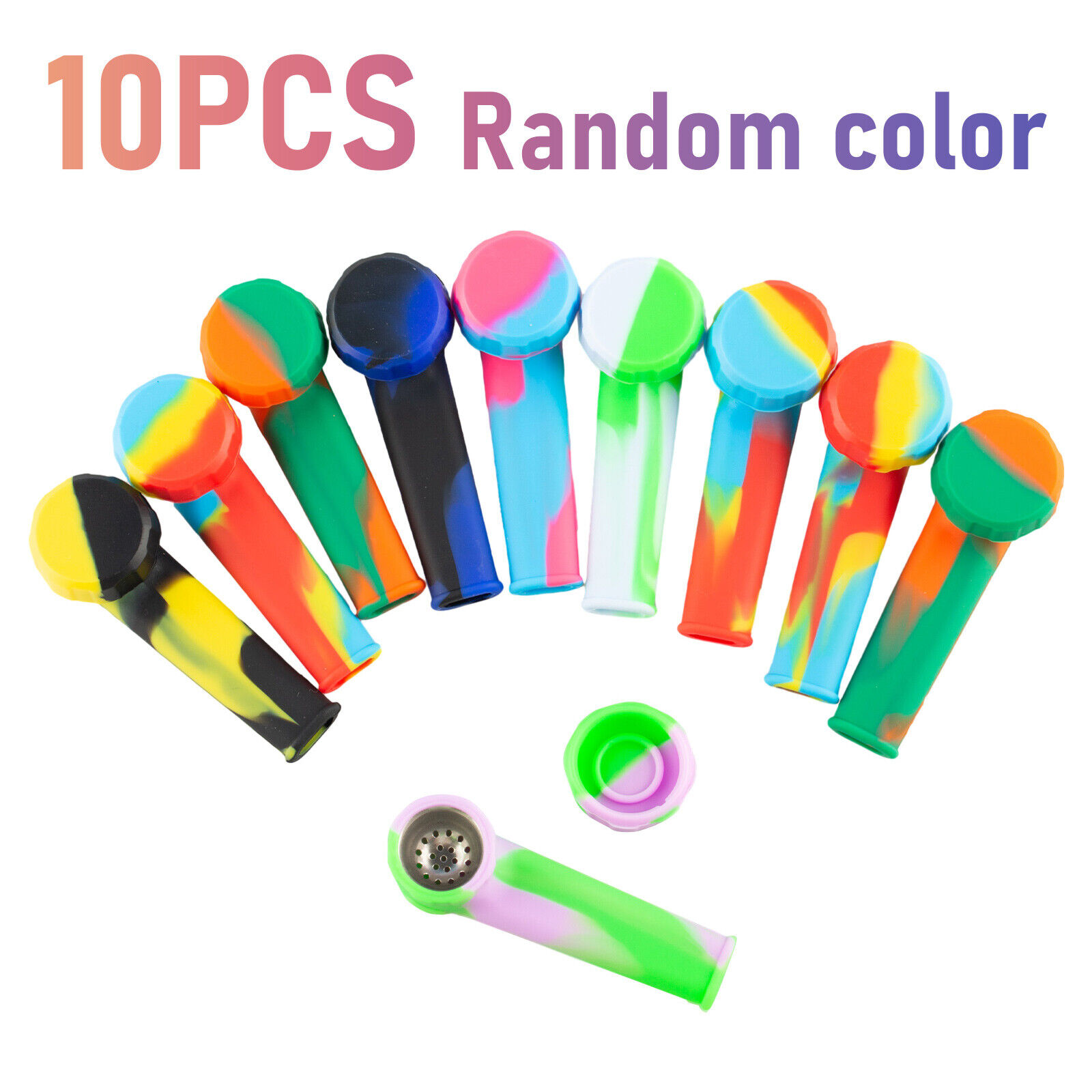 10x 3.4'' Mini Silicone Smoking Hand Pipe with Metal Bowl &Cap Lid Pocket Pipe；