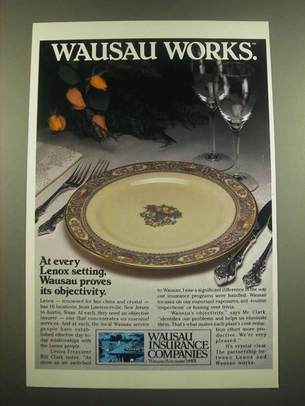 1982 Wausau Insurance Ad - At Every Lenox Setting
