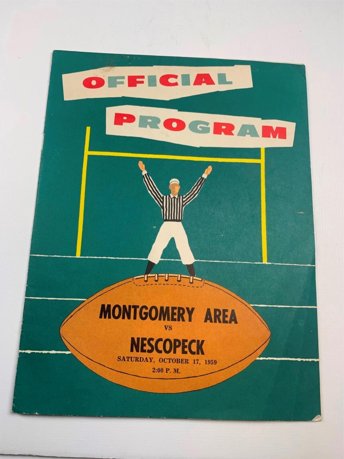 Vintage Football Program Montgomery Area Vs Nescopeck High School PA Oct 17 1959