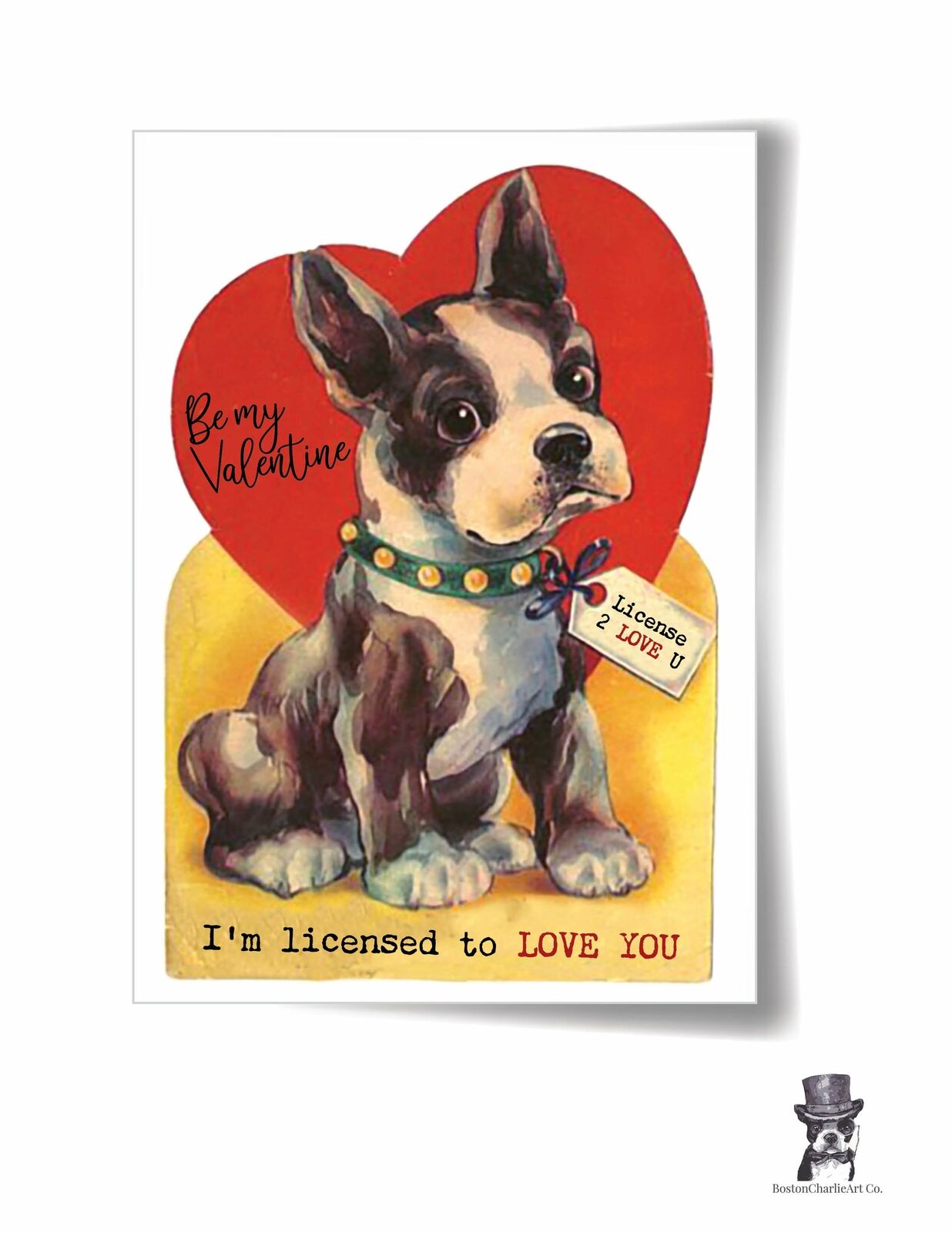 Vintage Boston Terrier Valentine Card Remakes 4 come in a pack for your love.