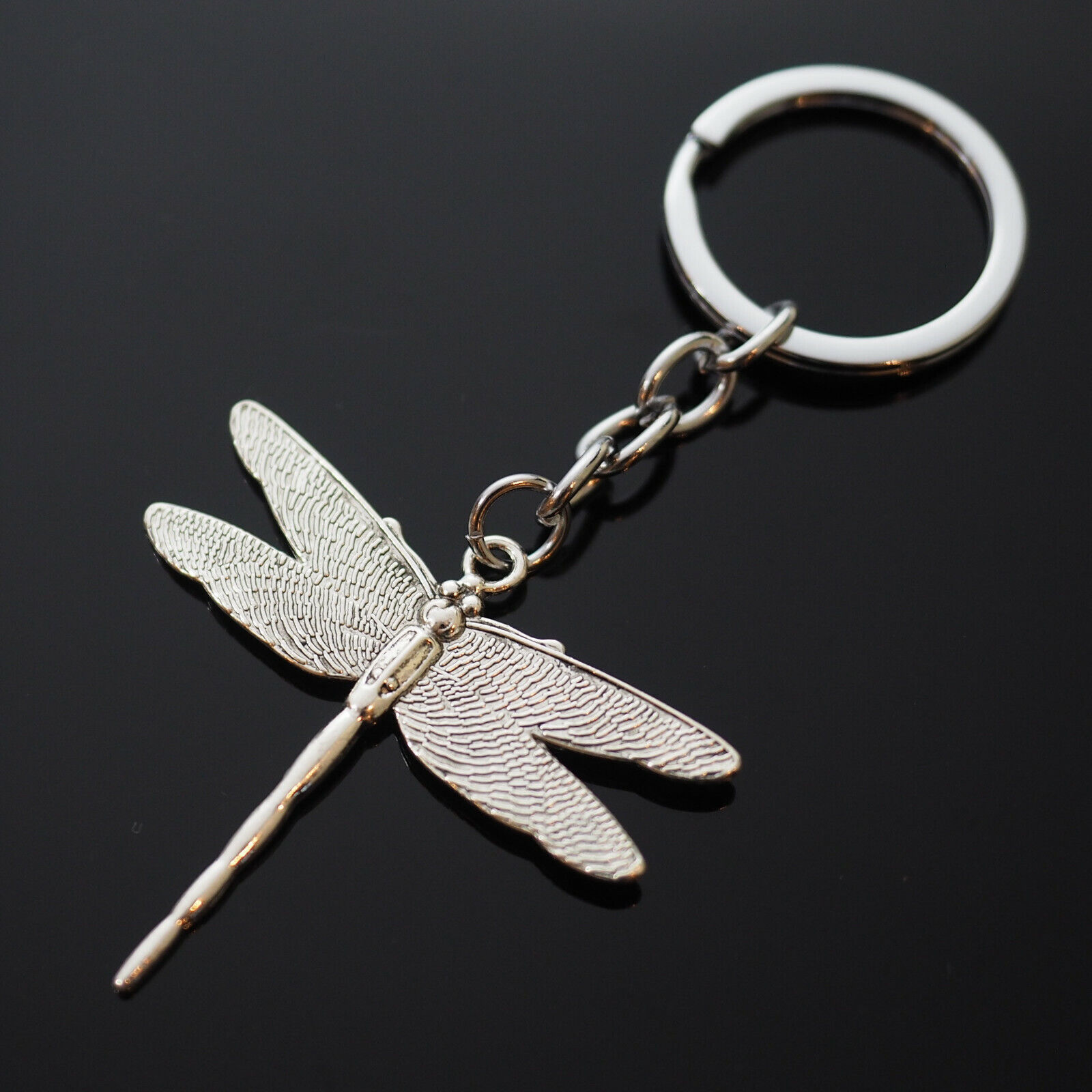 Dragonfly Key Chain Silver Pendant Charm Keychain Insect Lovers Gift 43x47mm
