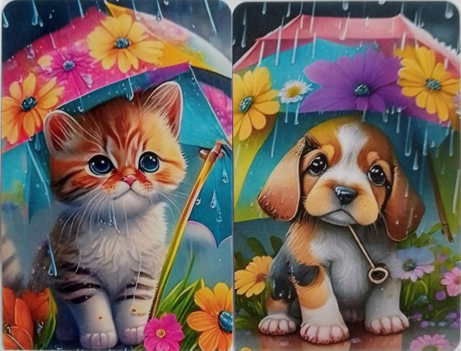 swap cards Modern playing card back Sweet Kitten and Puppy with umbrellas 
