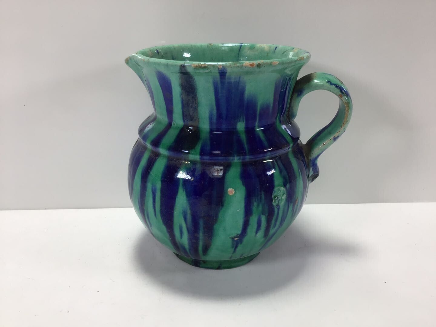 T47  Antique Vintage Beautiful Green and Blue Design Ceramic Jug