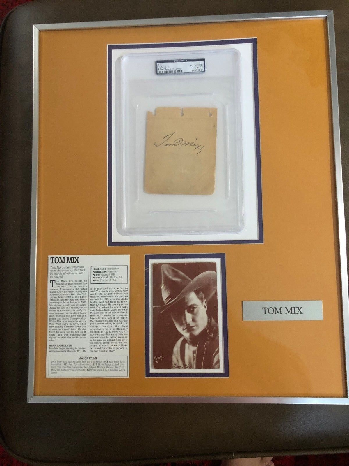 Cowboy TOM MIX Rare Hand Signed 1920`S PSA DNA Album Page Autograph Authentic