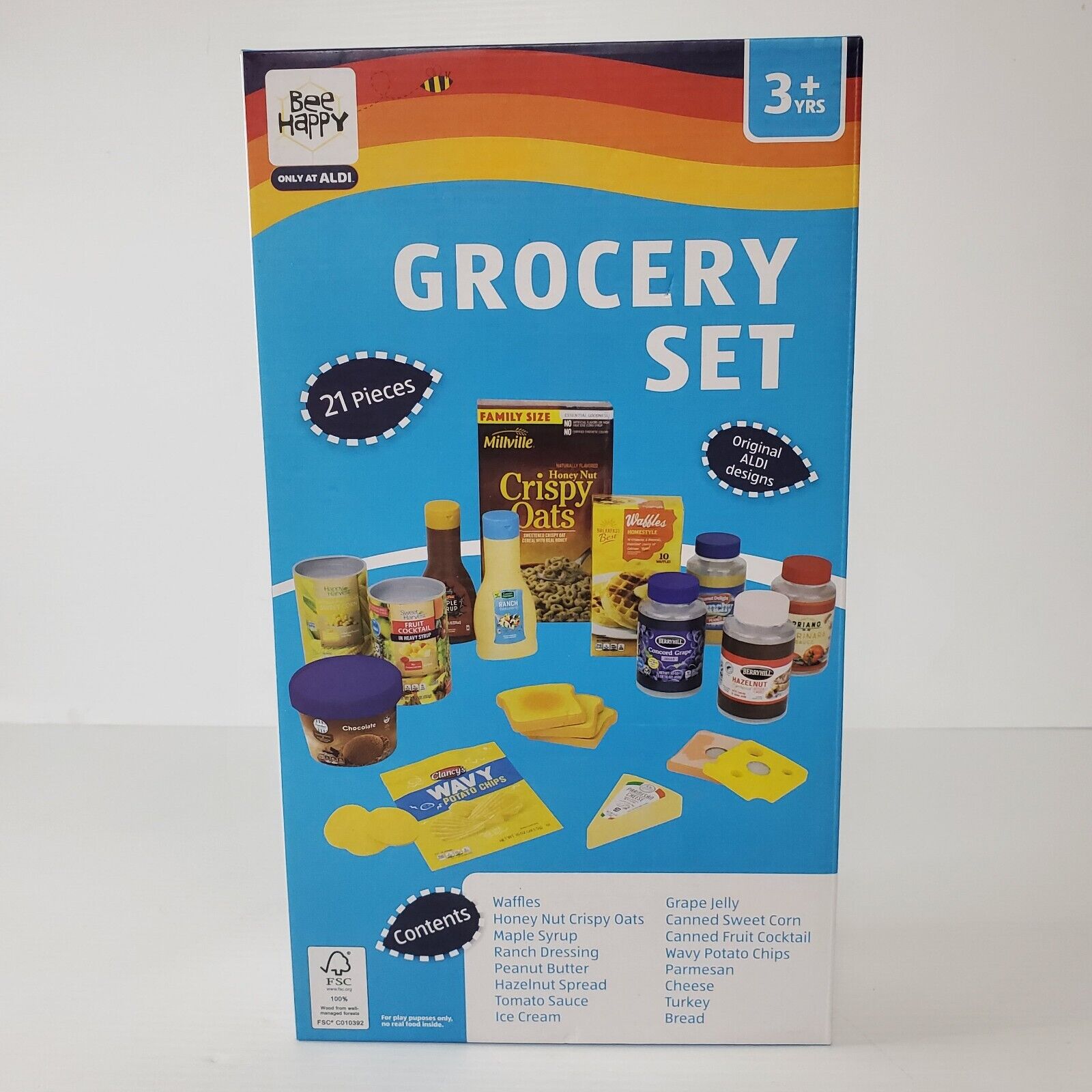Aldi Spring 2024 Child's Play Grocery Set Bee Happy Pretend Food Toy Collection 