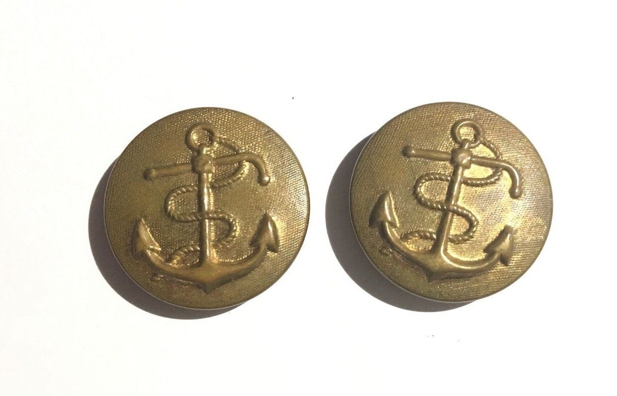 Antique United States Navy Uniform Buttons - Goldtone Metal 7/8\