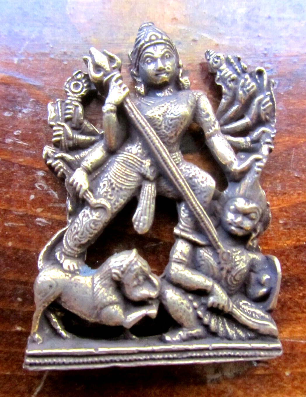 Durga Mini-Staue Bronze Ancient Hindu Goddess Deity Pendant Jewelry