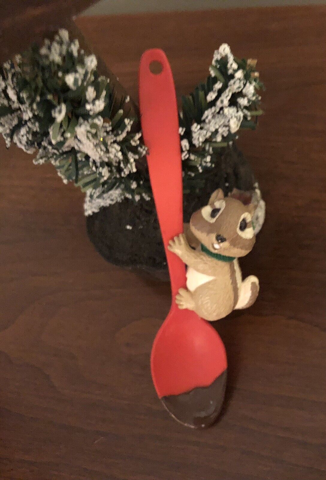 Vtg 1988 Hallmark Tiny Taster Chipmunk on a Chocolate Spoon Christmas Ornament