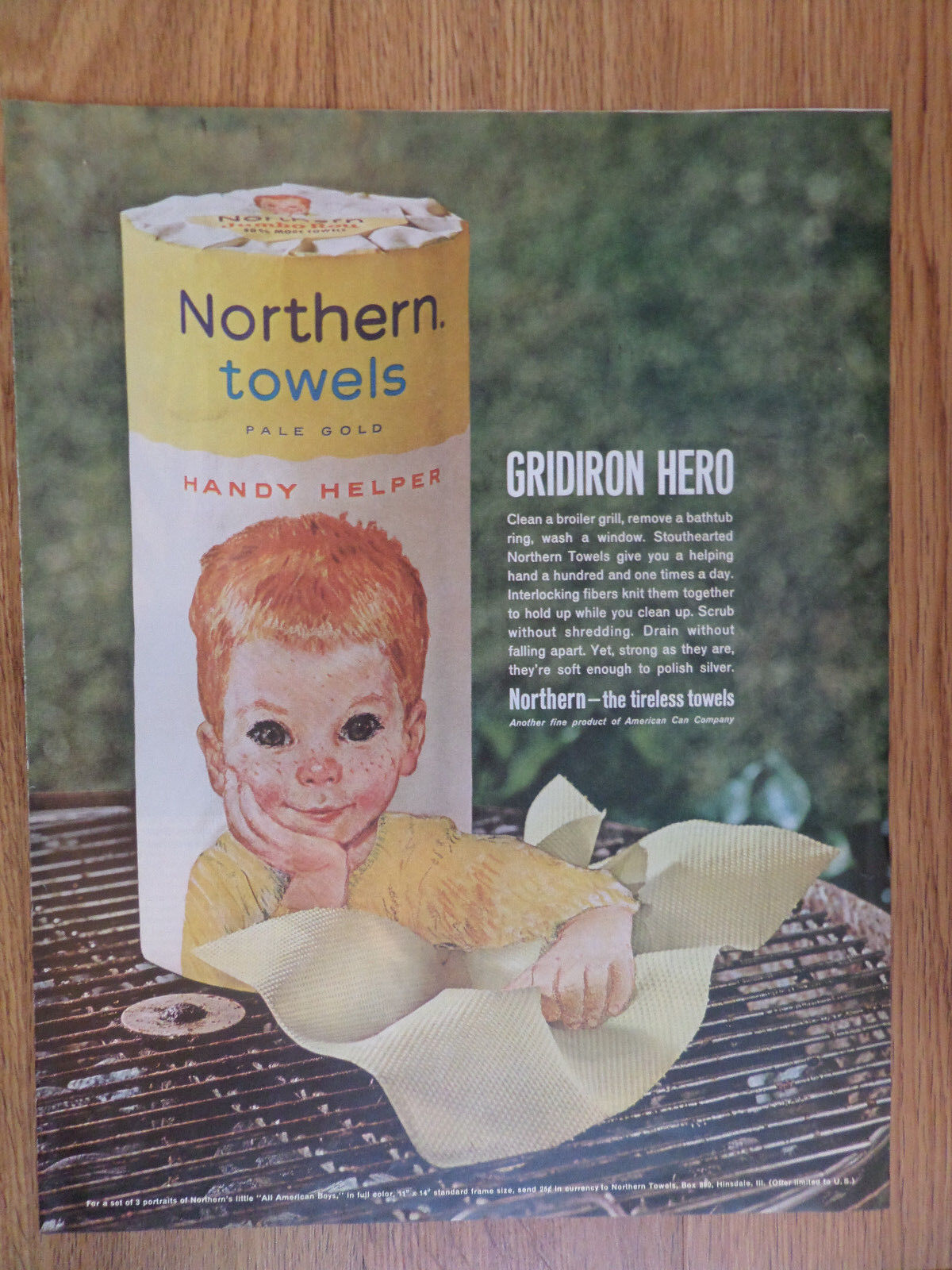1962 Northern Paper Towel  Ad  Little Boy Gridiron Hero