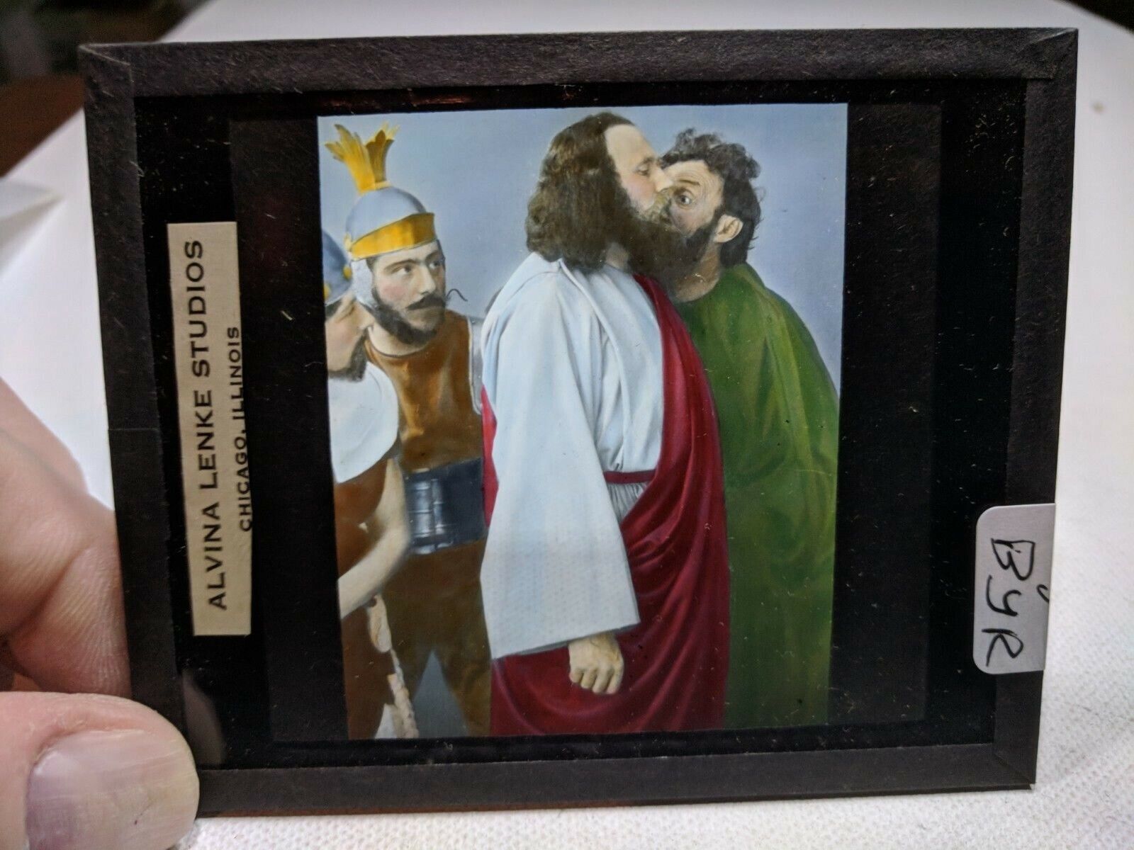 COLORED Glass Magic Lantern Slide BYR Cast on THE STAGE PASSION PLAY CHRIST #52