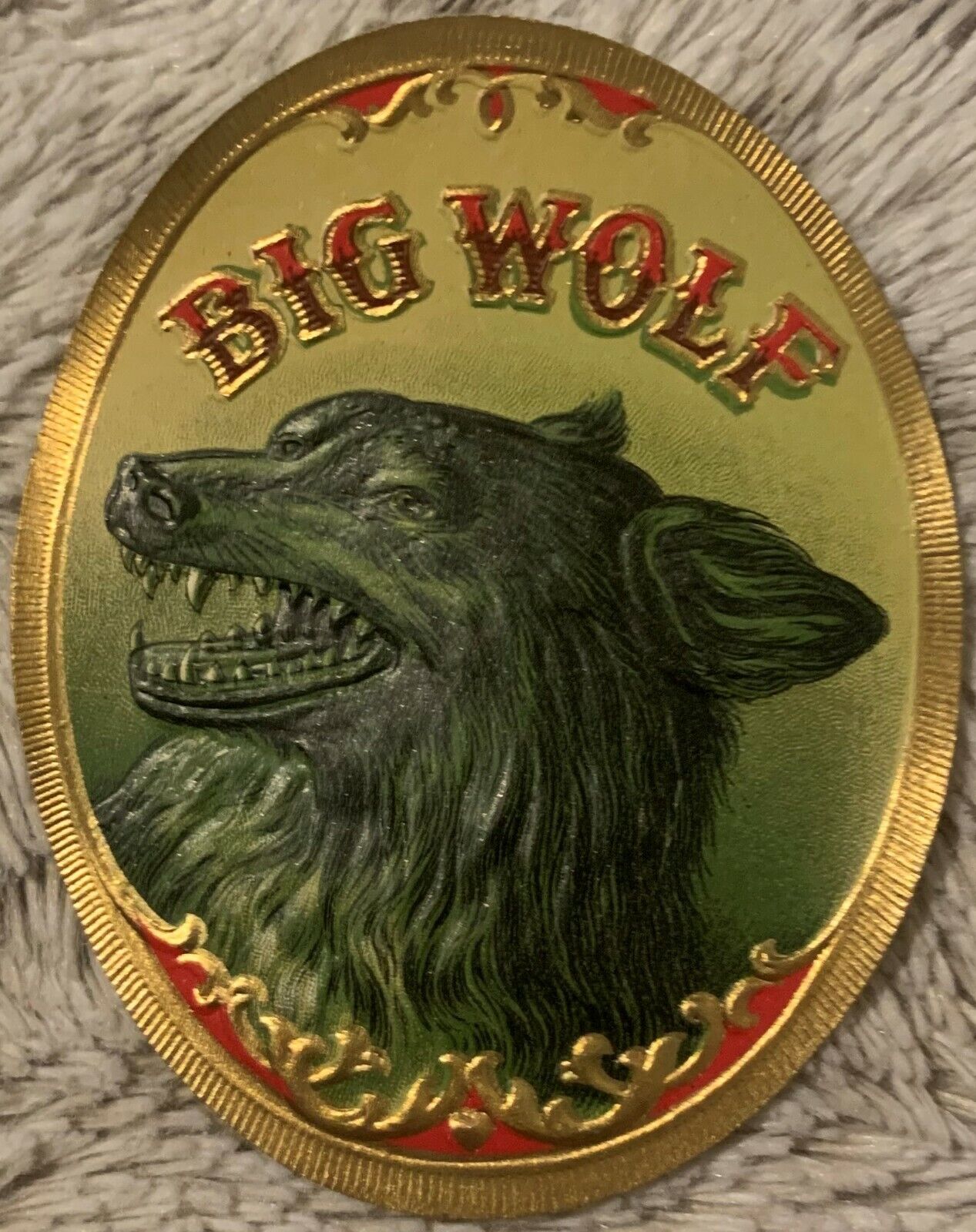 Antique Vintage 1900s - 1920s Big Wolf Embossed Cigar Label