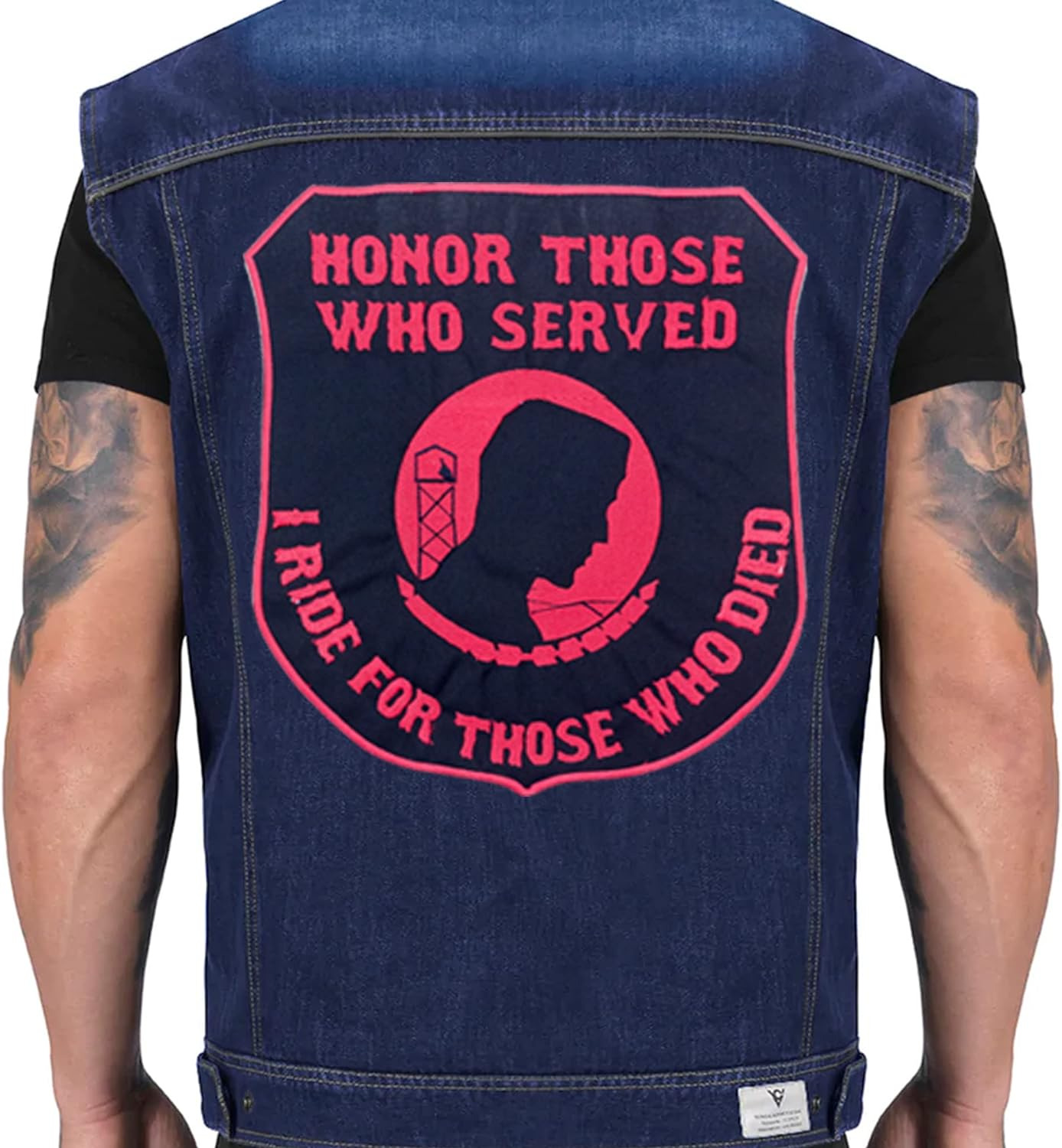 Honor Those Who Served I Ride for Those Who Died Red on Black Biker Patches Vest