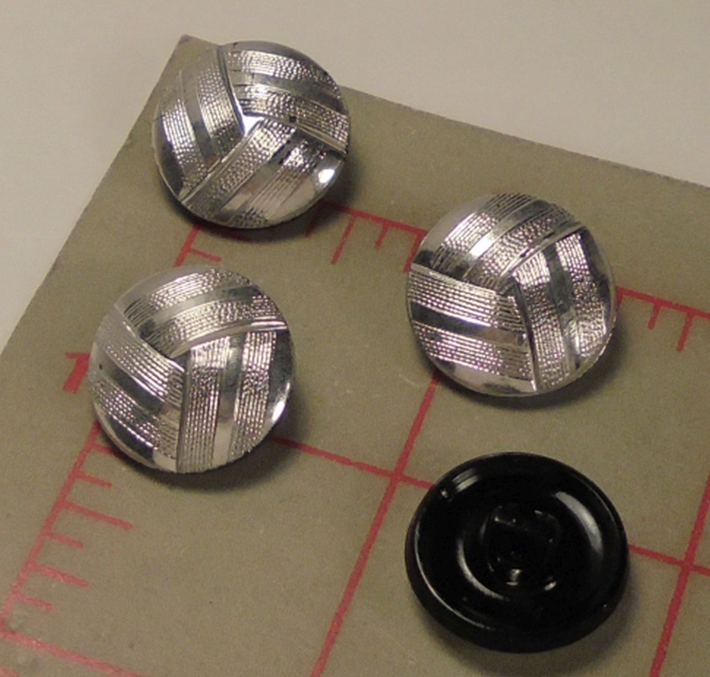 144 Med Vntg Czech Glass Shank Buttons Silver Folded Texture Design3/4\