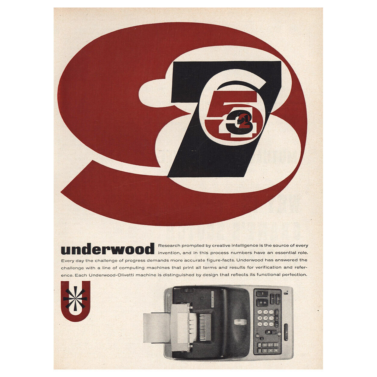 1961 Underwood Adding Machine: Creative Intelligence Vintage Print Ad