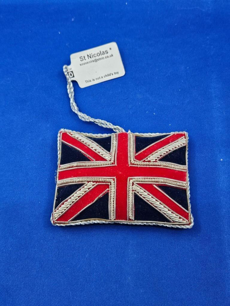 St. Nicolas United Kingdom Union Jack Flag Ornament Velvet & Coiled Wire Accents