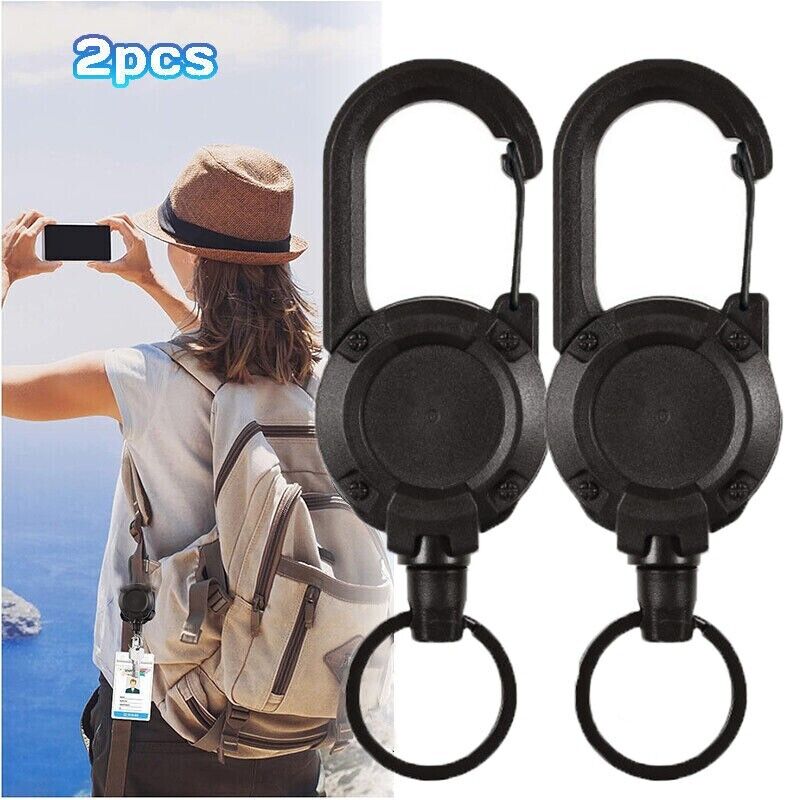 2 Pack Retractable Tactical Key Chain Reel Holder Heavy Duty Cord Carabiner