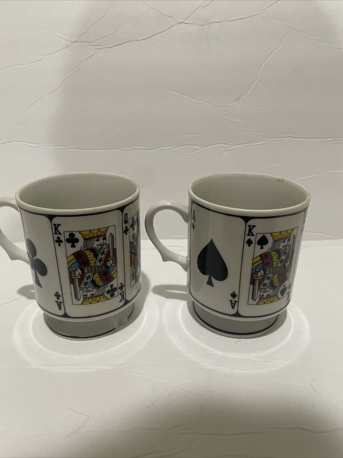 2 Vintage Poker Royal Flush Spade Clubs Playing Card Coffee Mug Cups Japan Game