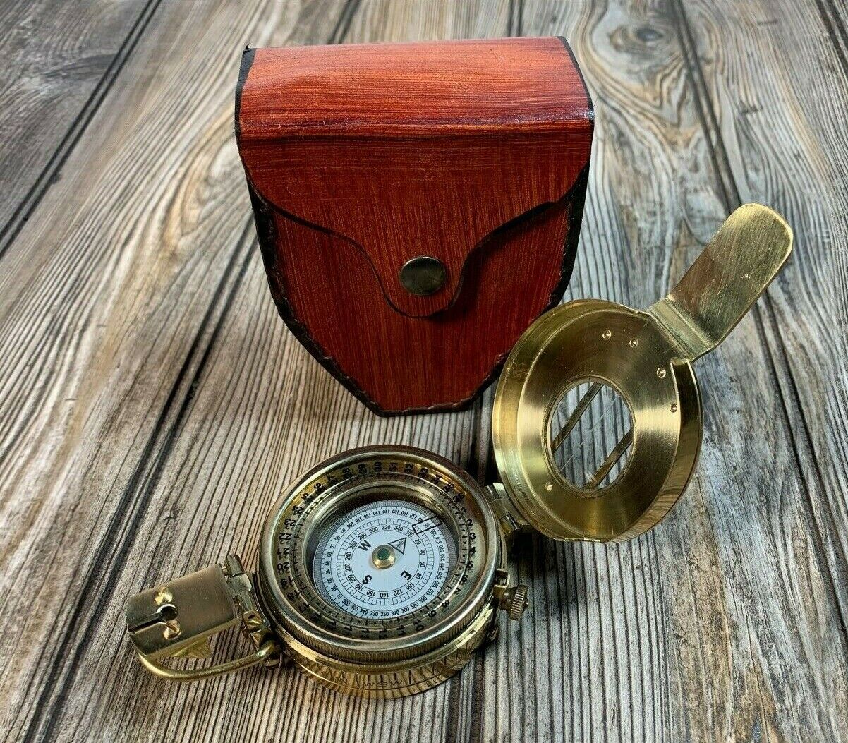 Vintage Polished Brass WWII Military Pocket Compass Gift