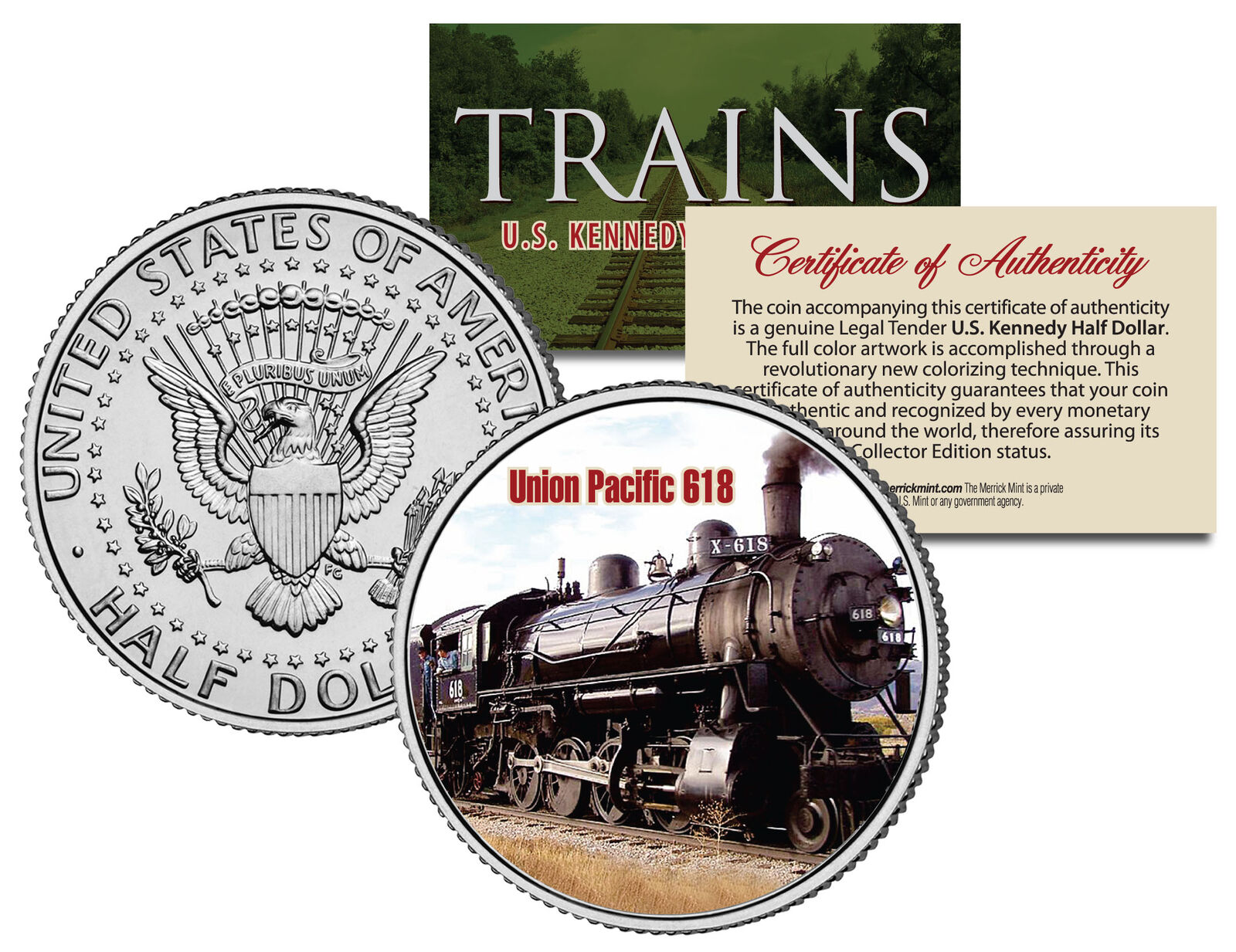 UNION PACIFIC 618 TRAIN * Famous Trains * JFK Half Dollar Colorized U.S. Coin