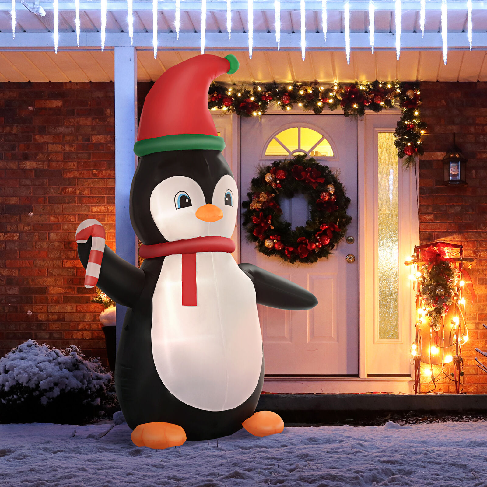 8.2\' Inflatable Christmas Penguin w/ Santa Hat, Blow-Up Outdoor Display w/ LEDs