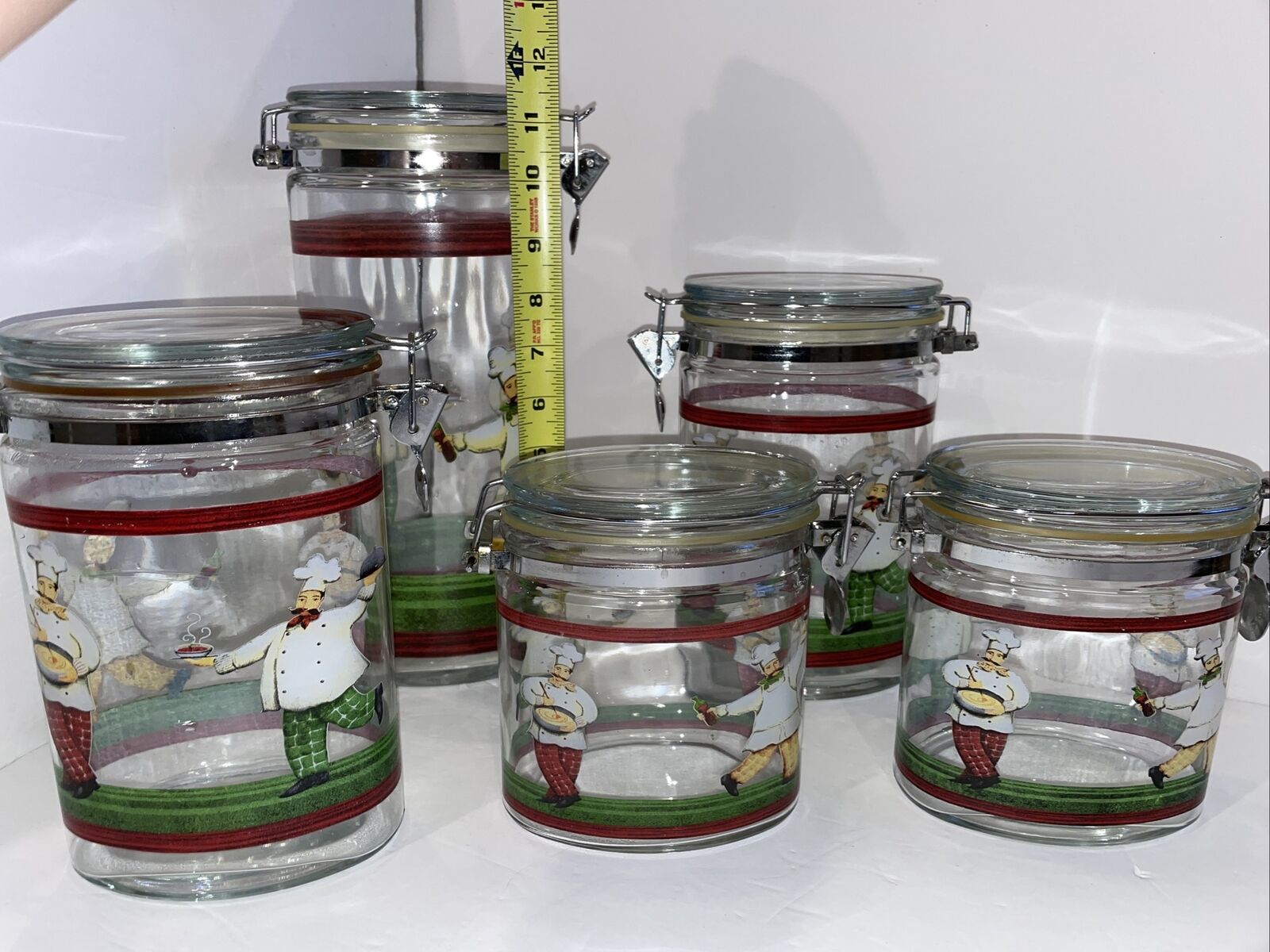 Glass Chef Oval Storage Jar Container Italian French Hinged Set Of 5 Vintage