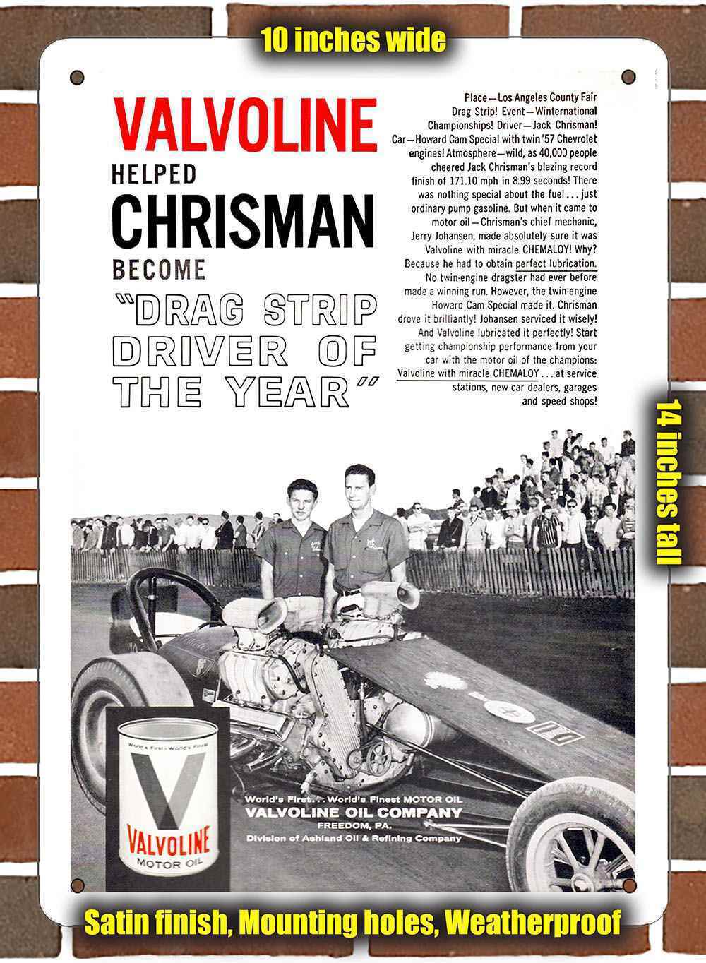Metal Sign - 1961 Valvoline and Drag Racing- 10x14 inches