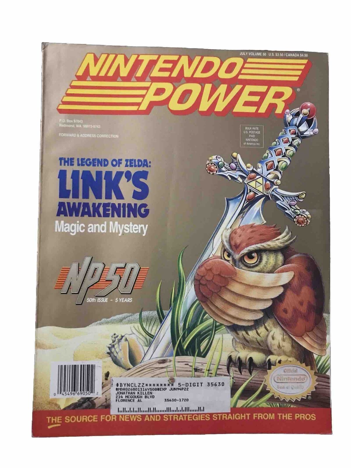 Nintendo Power #50 Complete Magazine Tattoos Cards Zelda 4 Link’s Awakening