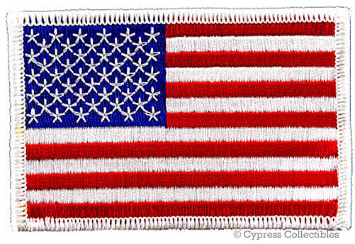 AMERICAN FLAG EMBROIDERED PATCH iron-on WHITE BORDER US UNITED STATES SHOULDER