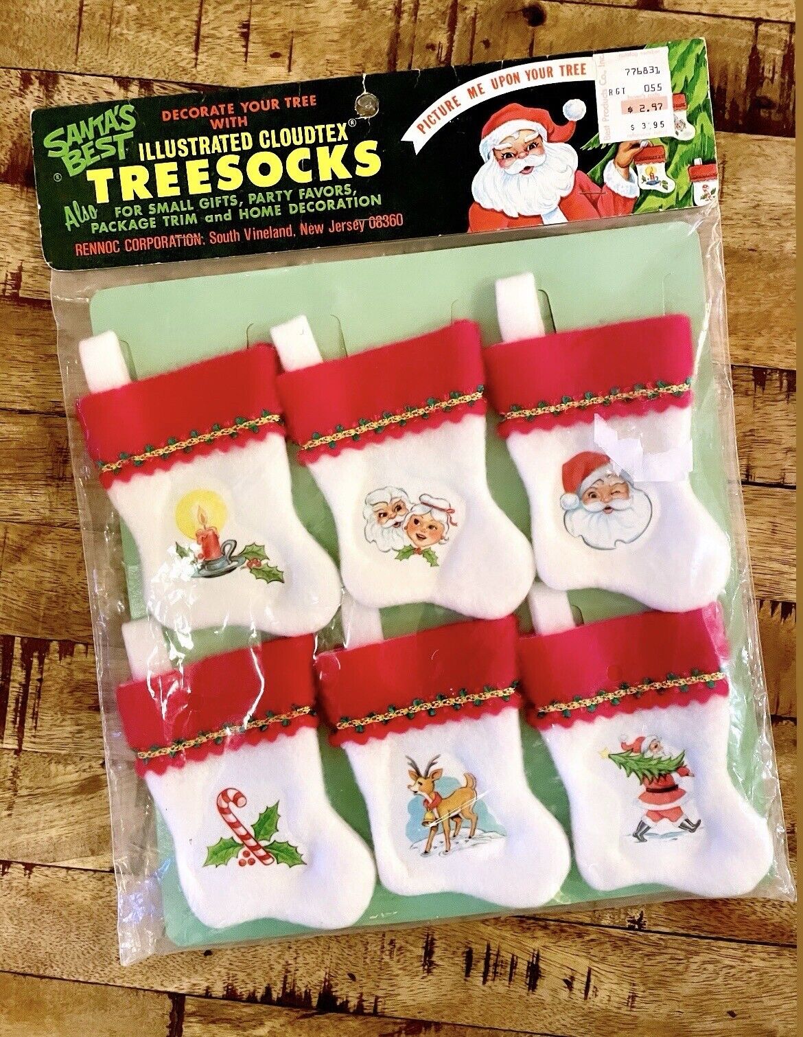 Vintage Mini Stocking Tree Socks | Rennoc Santa\'s Best 6Set New/Sealed