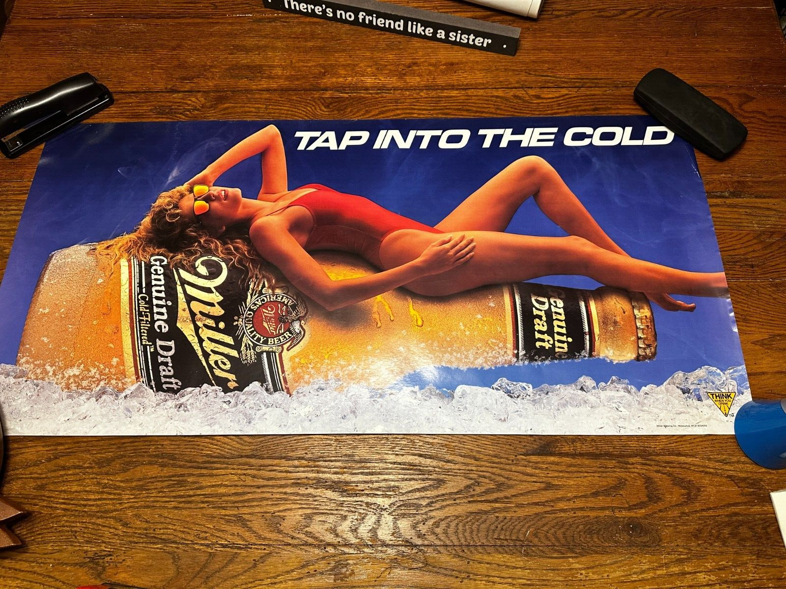 Vintage Miller Genuine Draft Gold Filtered Tap Into The Cold Beer Poster 36X18